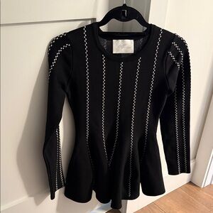 Chic Black Knit Blouse with White Accents